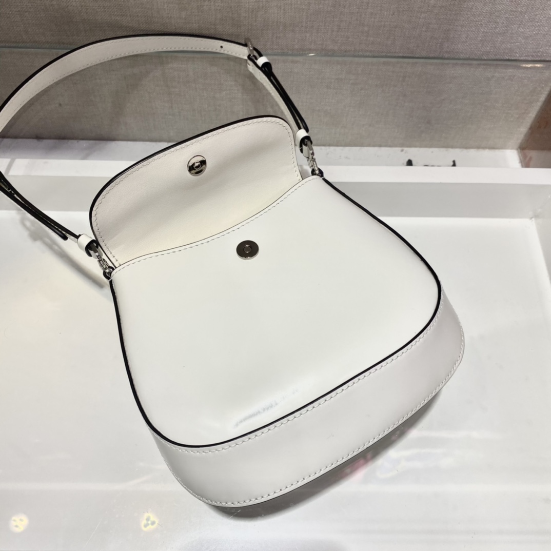 Prada Cleo Brushed Leather Shoulder Bag With Flap White 1BH188